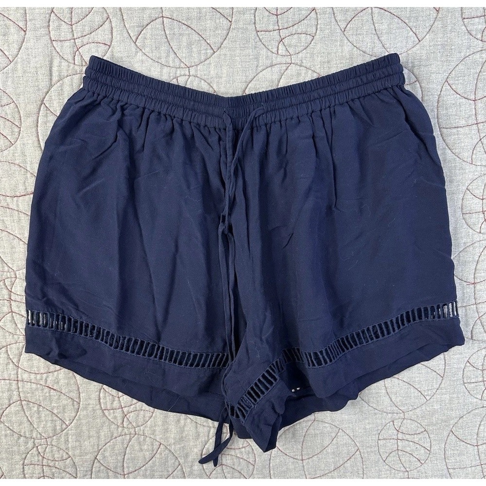 Rebecca‎ Taylor Blue Navy Drawstring Shorts Cut Out Detail Size 2